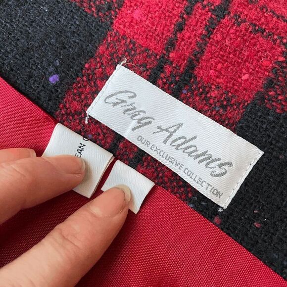 Vintage Red Wool Plaid Double-Breasted Holiday Blazer Union Made - M - Picture 8 of 10